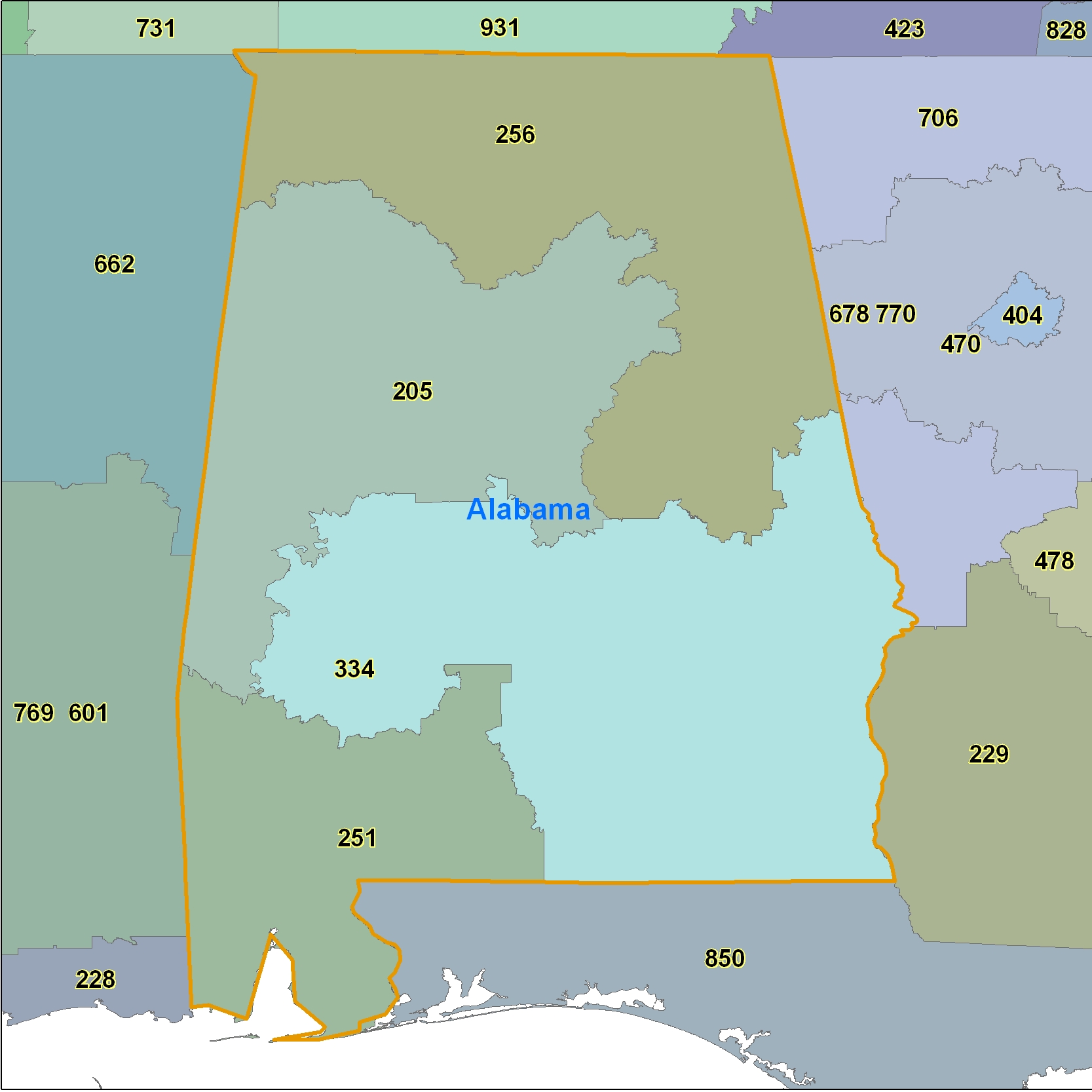 Alabama (AL) Area Code Map