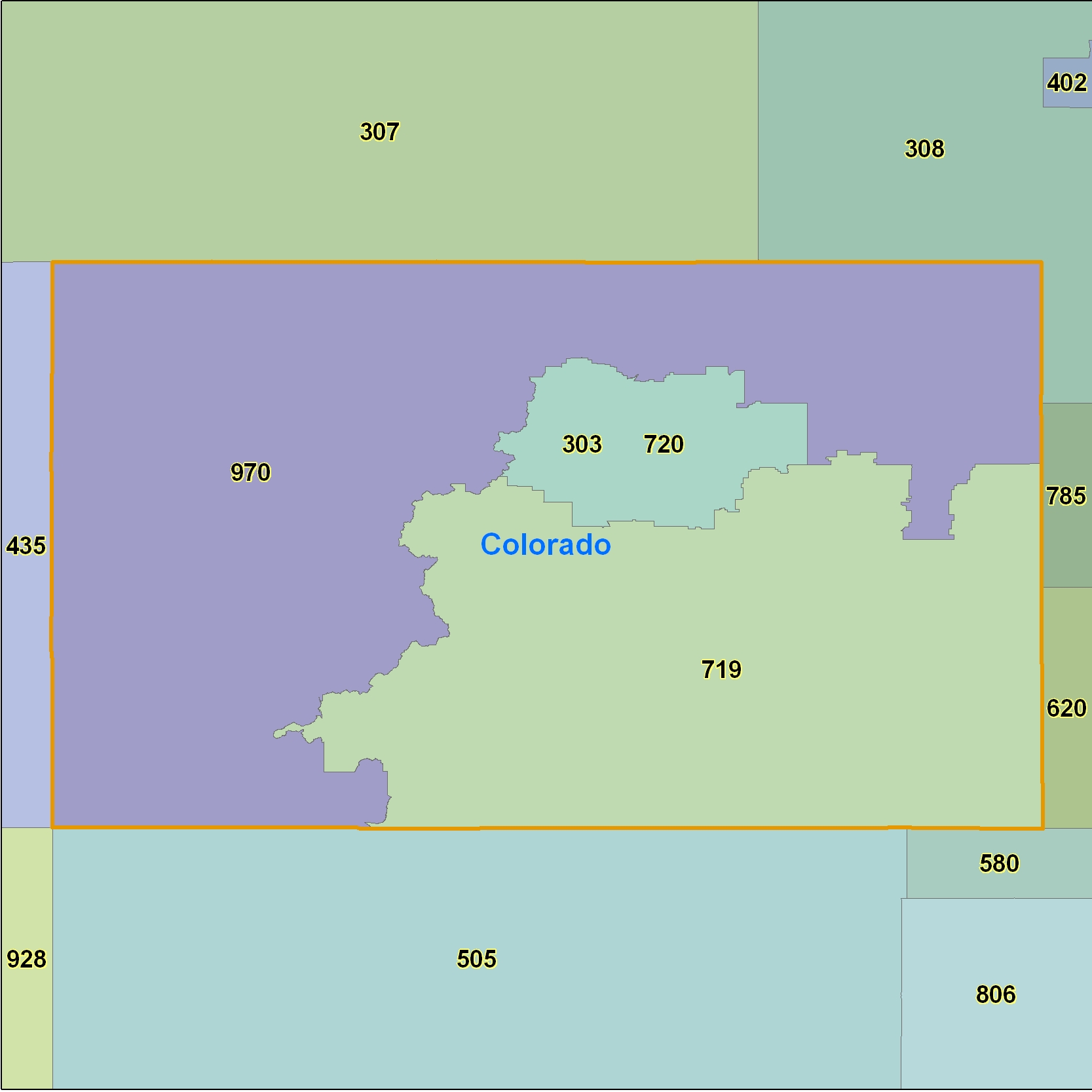 Colorado (CO) Area Code Map