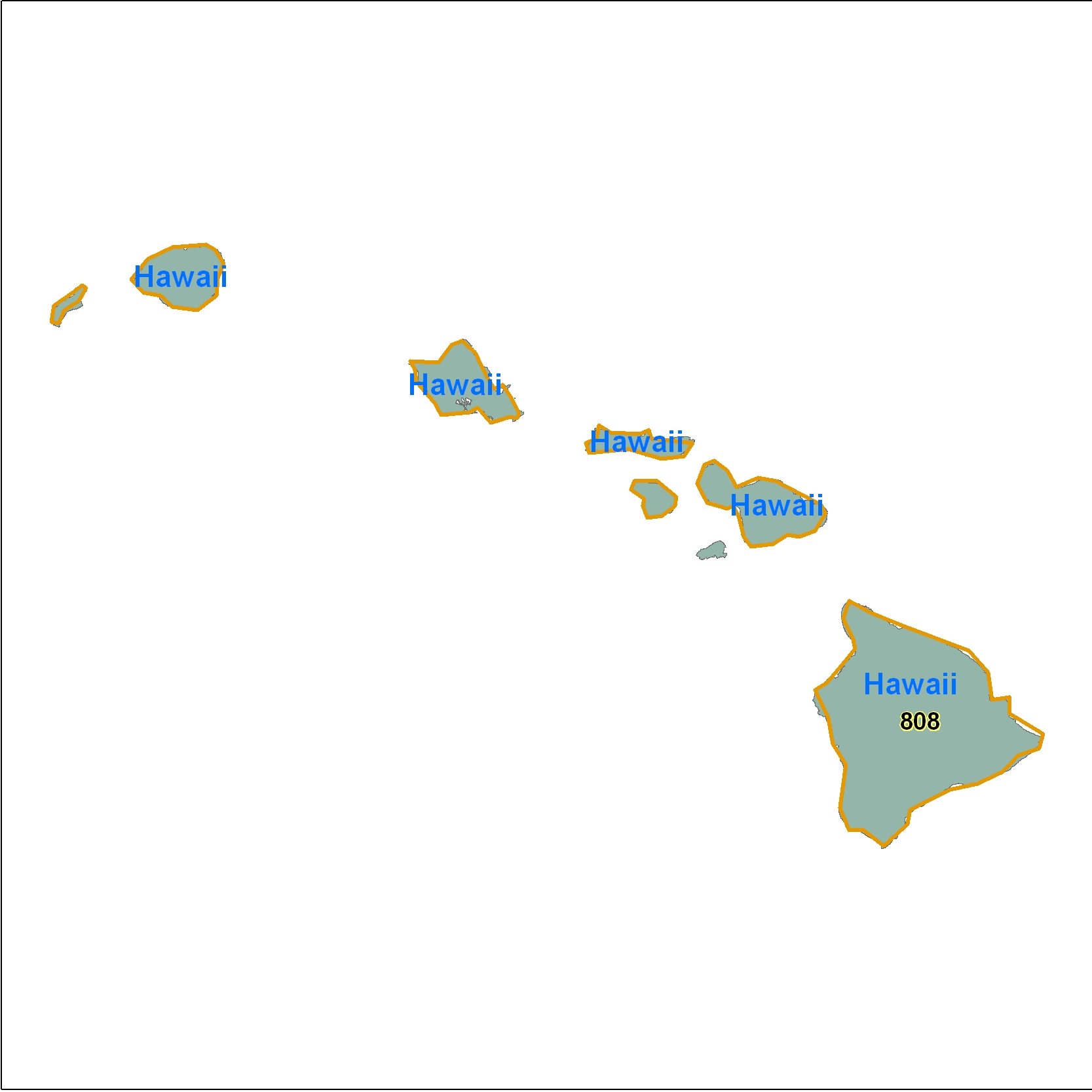 Hawaii (HI) Area Code Map