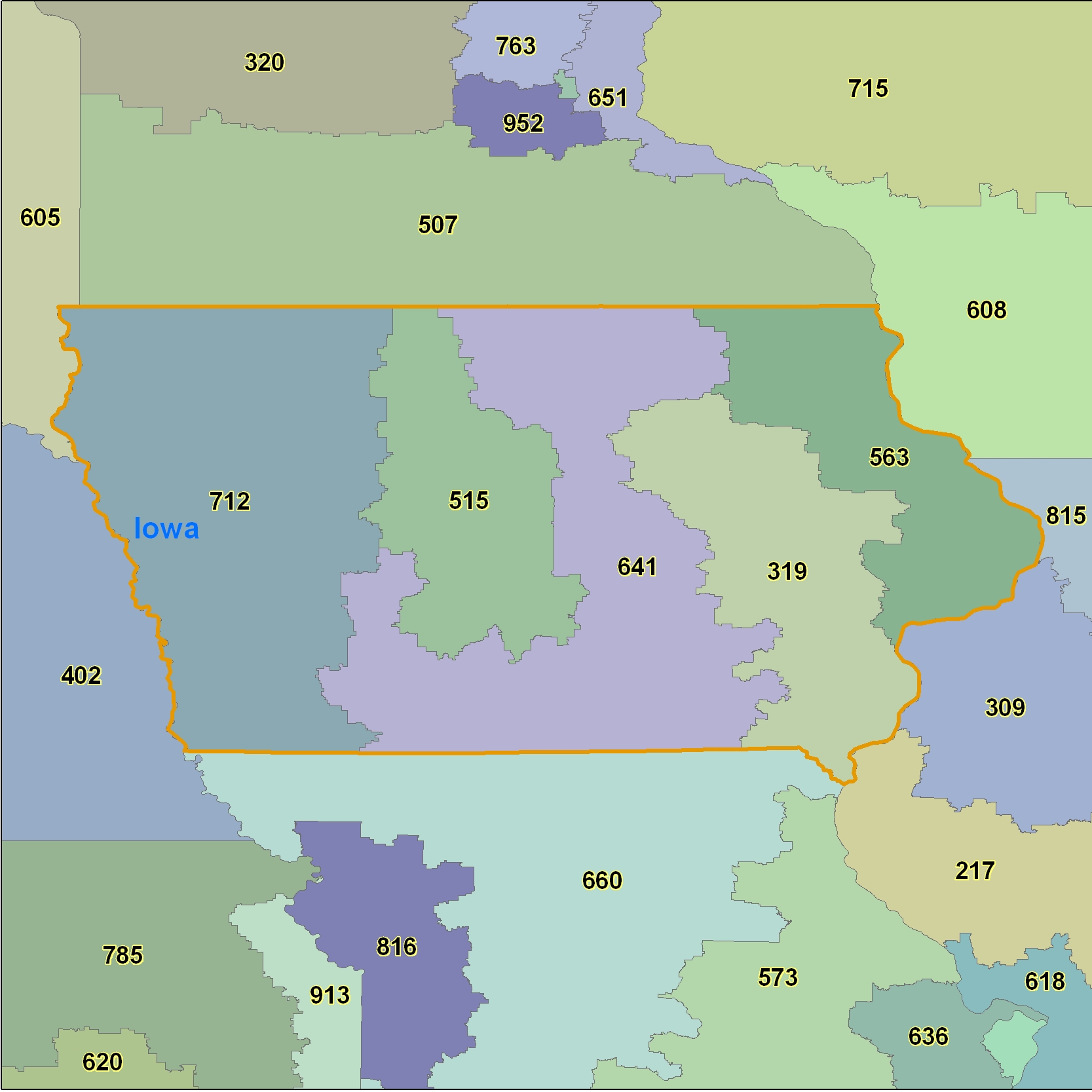 Iowa (IA) Area Code Map