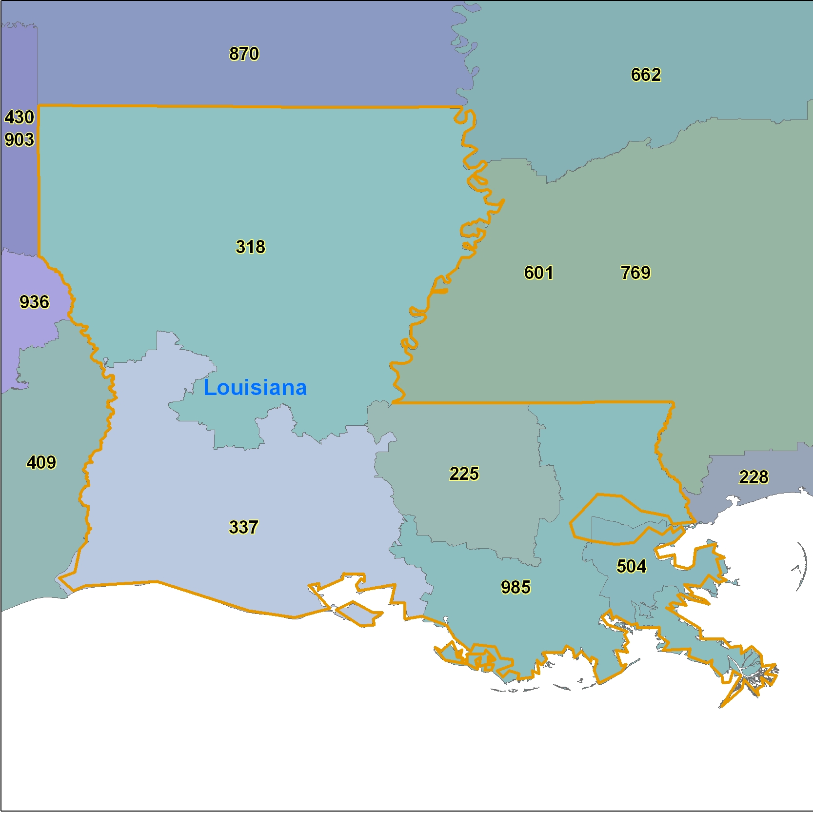 Louisiana (LA) Area Code Map