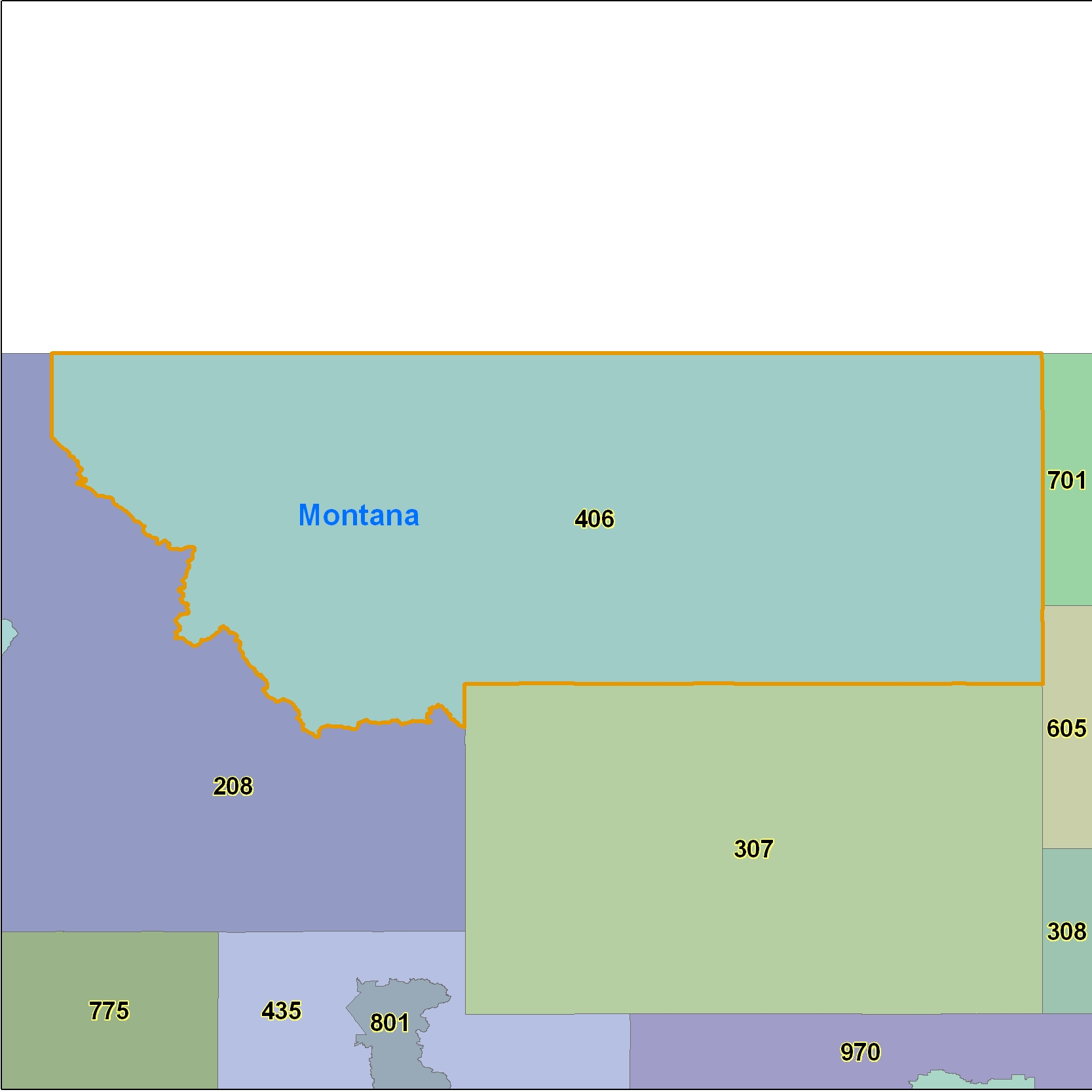 Montana (MT) Area Code Map