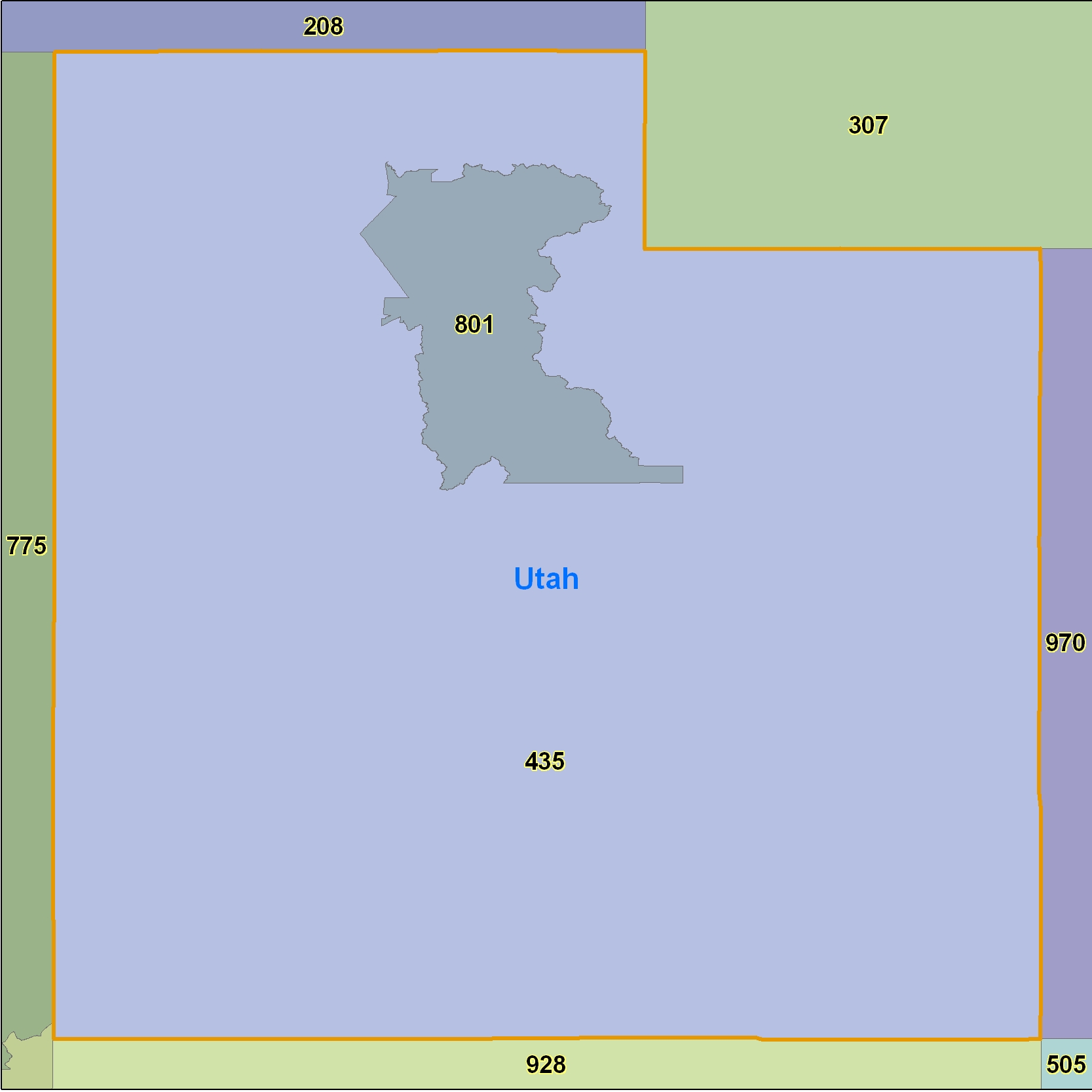 Utah (UT) Area Code Map