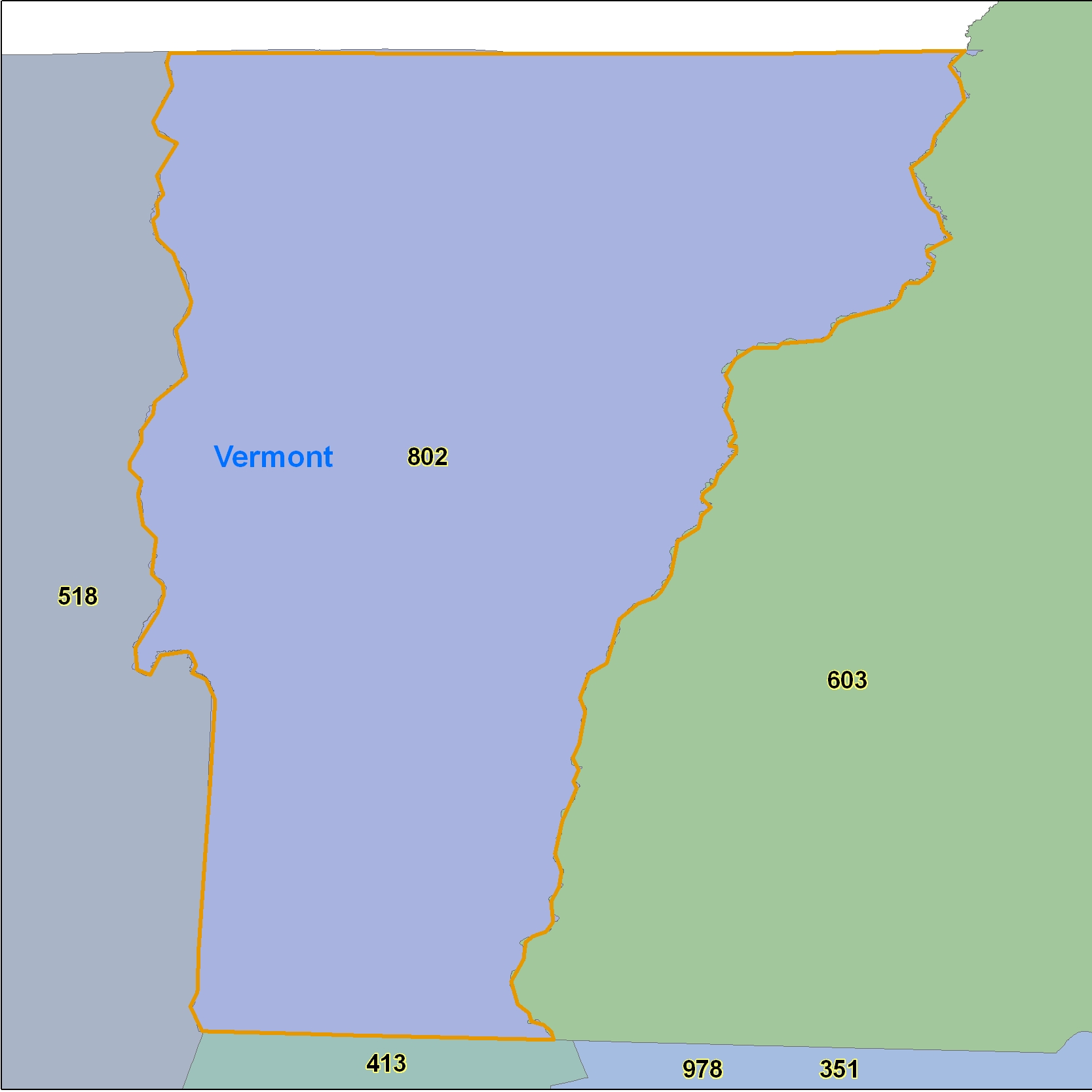 Vermont (VT) Area Code Map