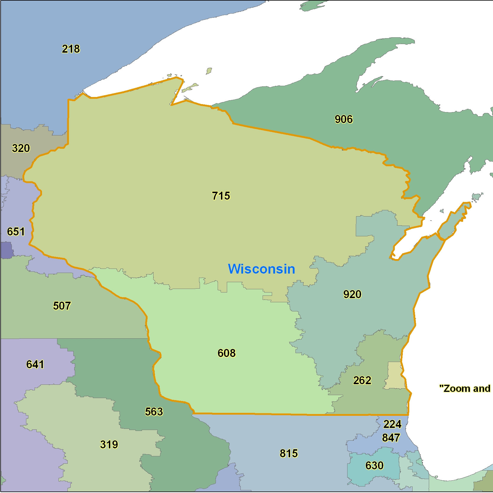 Wisconsin (WI) Area Code Map