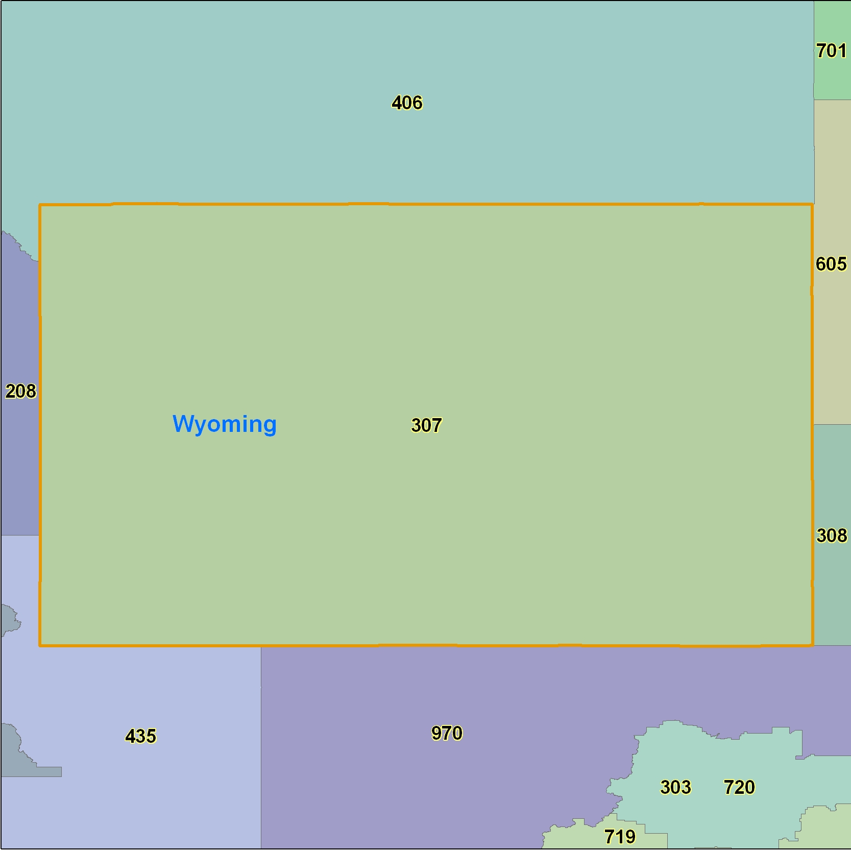 Wyoming (WY) Area Code Map