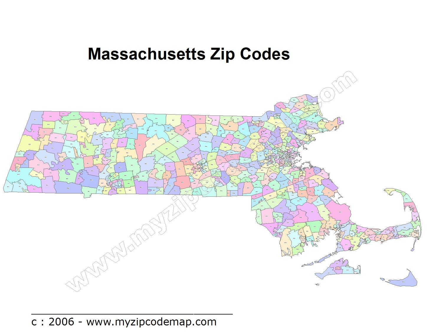 Massachusetts (MA) Zip Code Map