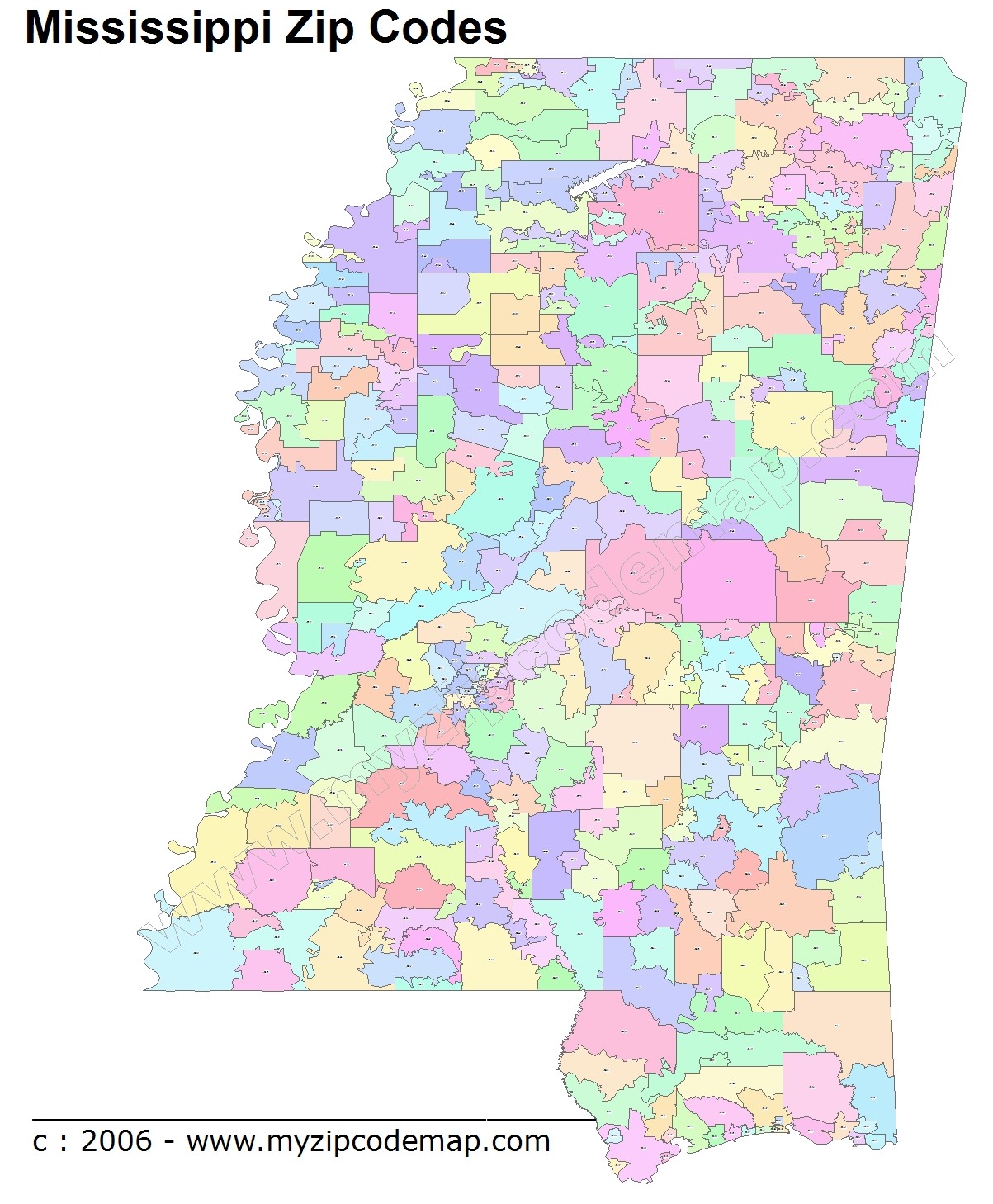 Mississippi (MS) Zip Code Map
