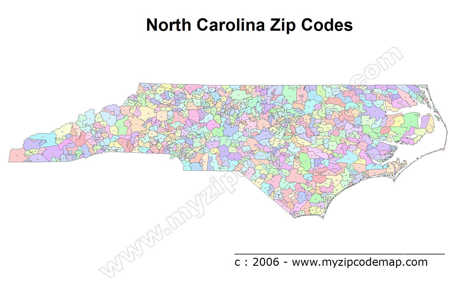 North Carolina (NC) Zip Code Map