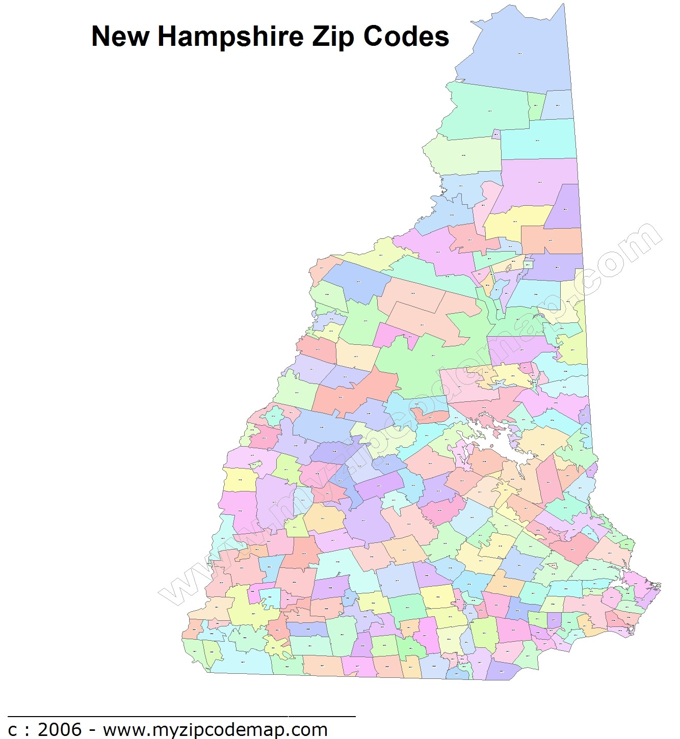 New Hampshire (NH) Zip Code Map