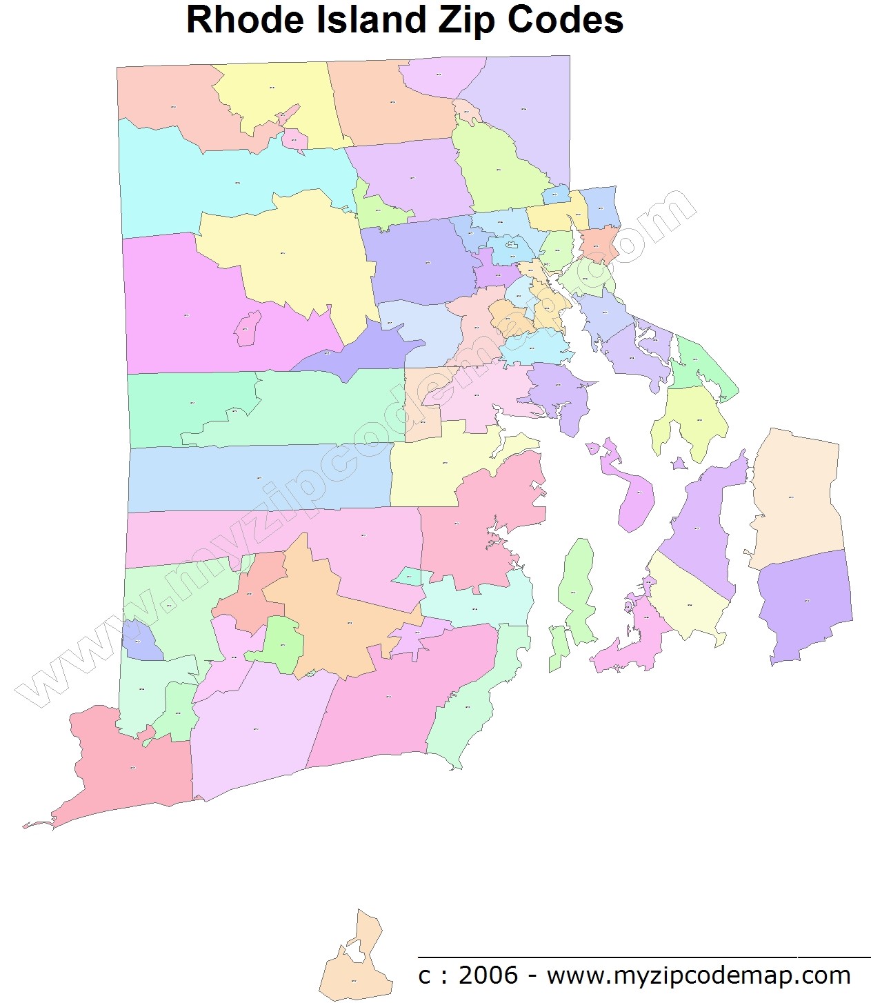 Rhode Island (RI) Zip Code Map